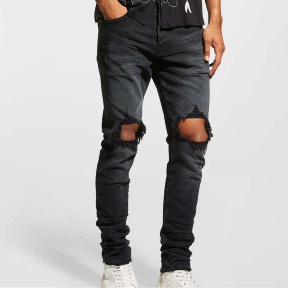 Purple Men's P002 Black Wash Blowout Slim Jeans